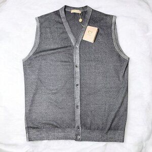 CRUCIANI Cardigan Sweater Vest Gray Dyed Merino Wool‎ Men's XL (EU 56) Italy NEW